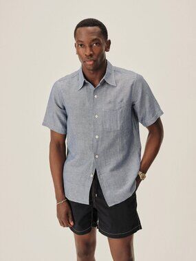 Buck Mason Breeze Cotton Linen Camp Collar Shirt Chambray M